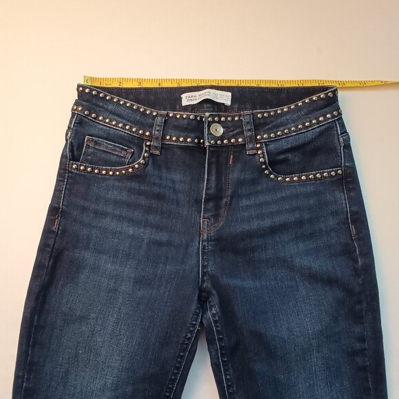 Zara Basic Z1975 Denim Jeans Size 4 Mid Rise Skinny Leg Medium Dark Wash Rivets - Picture 7 of 10